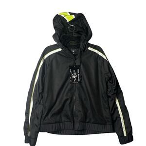 True Religion Jacket Womens XL Black Mesh Color Block Zip Up Jacket NEW
